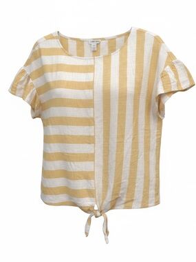 Striped Tie-Hem Short Sleeve Top in Cream and White